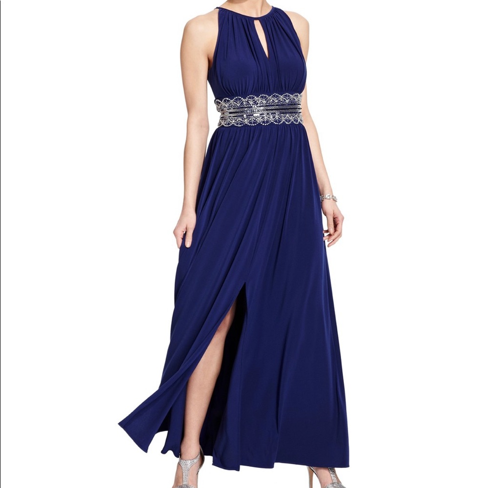 Perfect blue long wedding dress with rhinestones